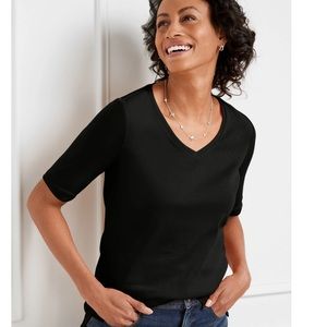 TALBOTS SPLIT NECK COTTON TEE | SOLID | BLACK | 2X